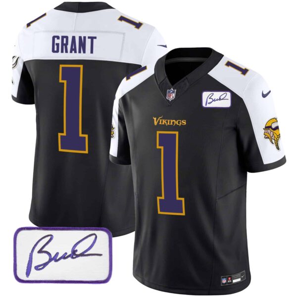 Men’s Vikings Bud Grant Patch Classic Limited Jersey V6 – All Stitched – Black Alternate – Bud Grant