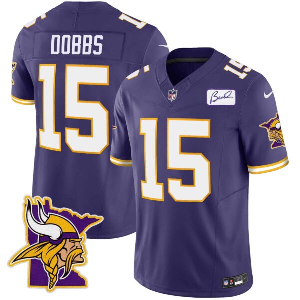 Men’s Vikings Bud Grant Patch Classic Limited Jersey V5 – All Stitched – Purple – Joshua Dobbs