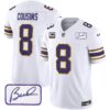 Men’s Vikings Bud Grant Patch Classic Limited Jersey – All Stitched – White – Kirk Cousins