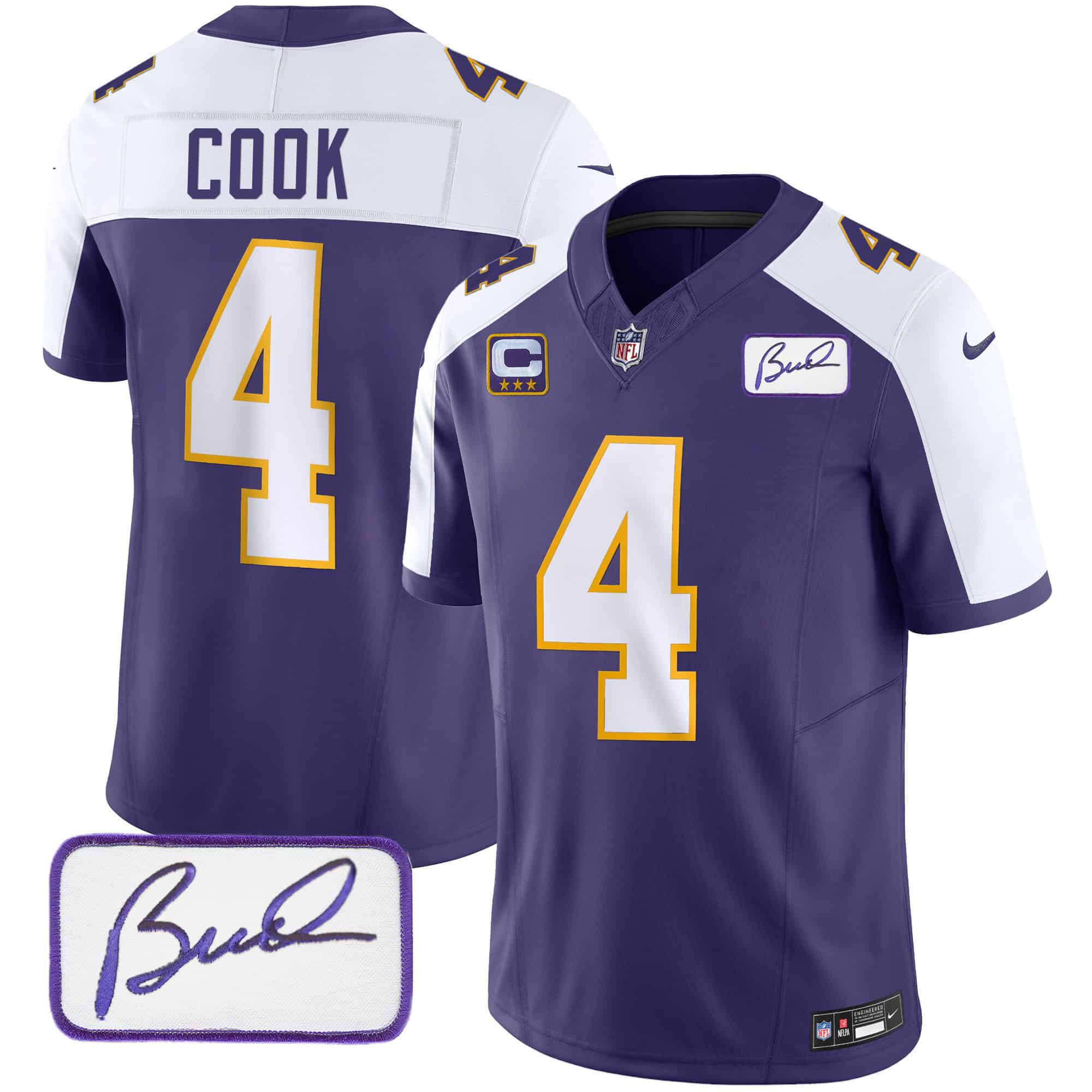 Men’s Vikings Bud Grant Patch Classic Limited Jersey – All Stitched – Alternate – Dalvin Cook