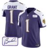 Men’s Vikings Bud Grant Patch Classic Limited Jersey V4 – All Stitched – Purple Alternate – Bud Grant