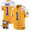Men’s Vikings Bud Grant Patch Classic Limited Jersey V5 – All Stitched – Gold Alternate – Bud Grant