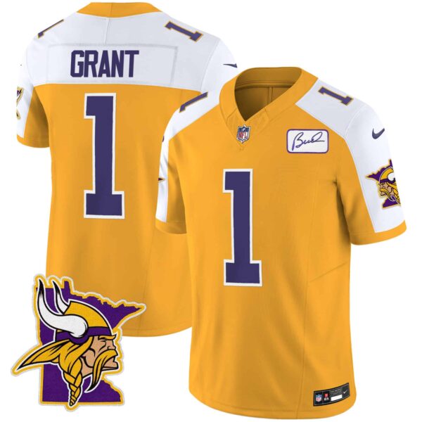 Men’s Vikings Bud Grant Patch Classic Limited Jersey V5 – All Stitched – Gold Alternate – Bud Grant