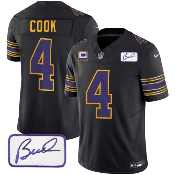 Men’s Vikings Bud Grant Patch Classic Limited Jersey – All Stitched – Black – Dalvin Cook