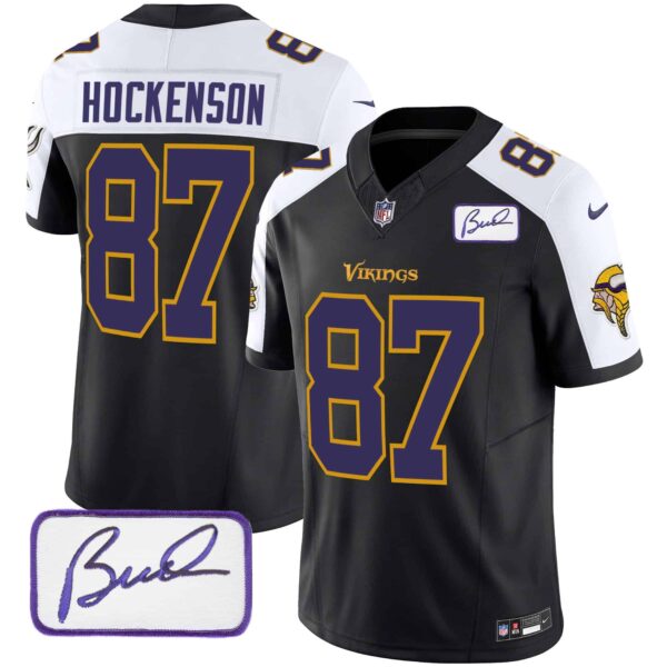Men’s Vikings Bud Grant Patch Classic Limited Jersey V6 – All Stitched – Black Alternate – T.J. Hockenson