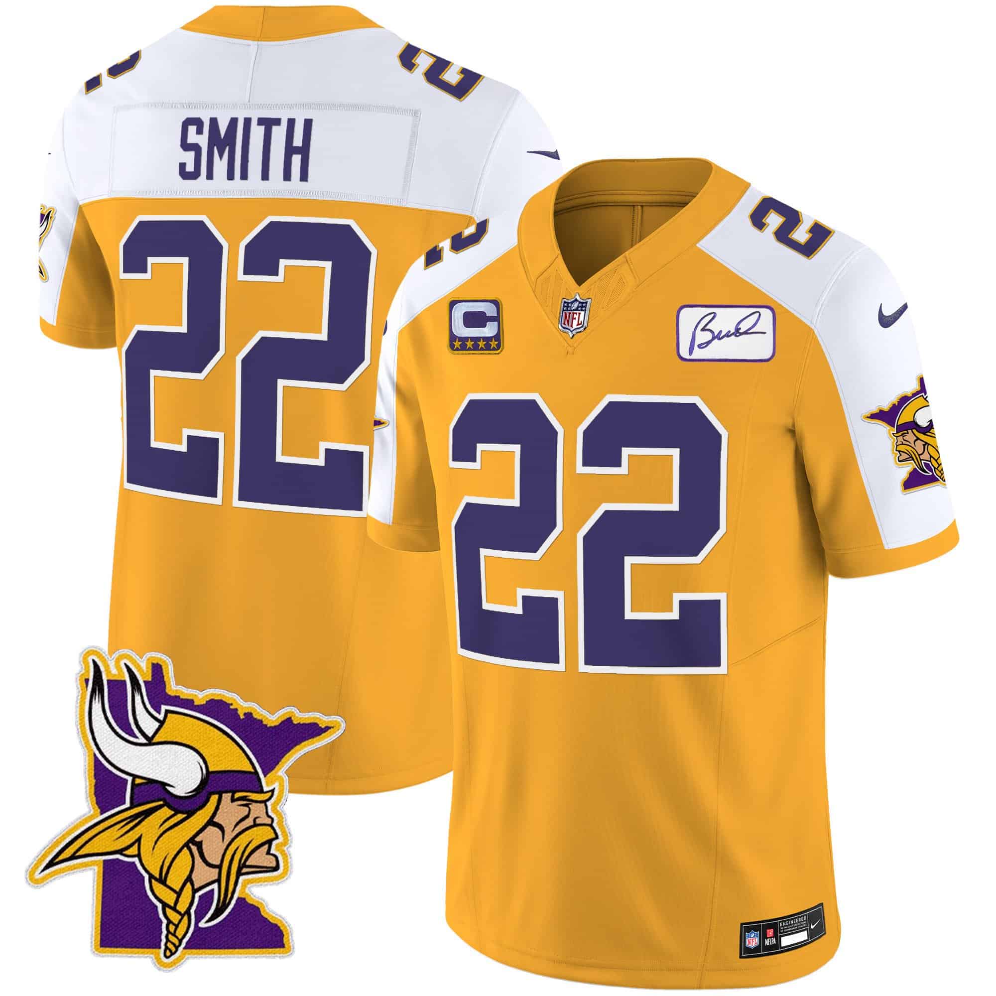 Men’s Vikings Bud Grant Patch Classic Limited Jersey V5 – All Stitched – Gold Alternate – Harrison Smith