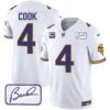 Men’s Vikings Bud Grant Patch Classic Limited Jersey V4 – All Stitched – White – Dalvin Cook