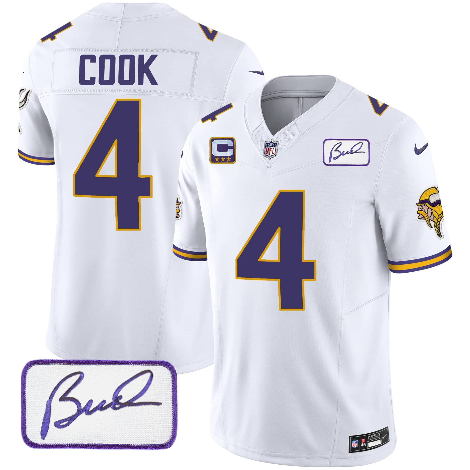 Men’s Vikings Bud Grant Patch Classic Limited Jersey V4 – All Stitched – White – Dalvin Cook