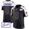 Men’s Vikings Bud Grant Patch Classic Limited Jersey V4 – All Stitched – Black Alternate – Kirk Cousins