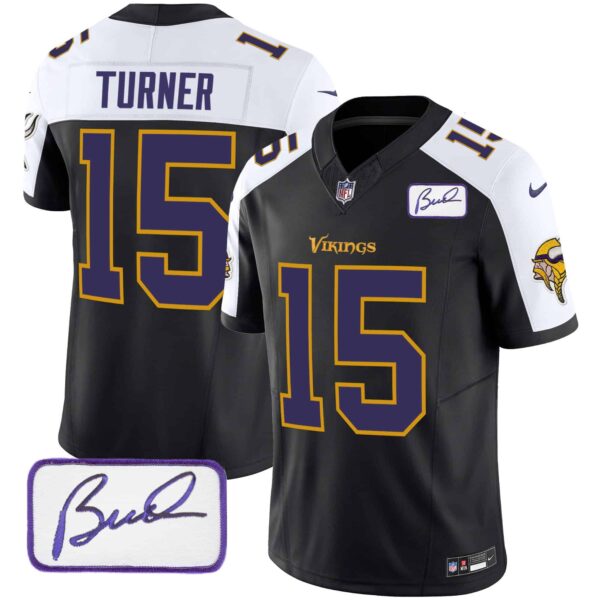 Men’s Vikings Bud Grant Patch Classic Limited Jersey V6 – All Stitched – Black Alternate – Dallas Turner