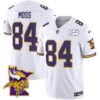 Men’s Vikings Bud Grant Patch Classic Limited Jersey V5 – All Stitched – White – Randy Moss