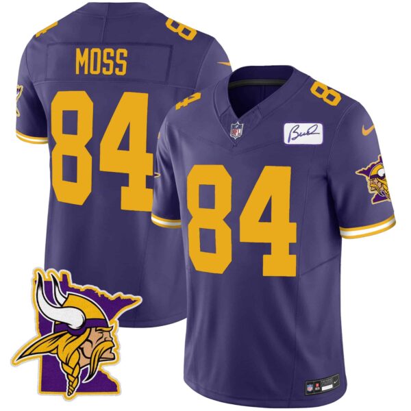 Men’s Vikings Bud Grant Patch Classic Limited Jersey V5 – All Stitched – Color Rush – Randy Moss