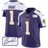 Men’s Vikings Bud Grant Patch Classic Limited Jersey V6 – All Stitched – Purple Alternate – Bud Grant