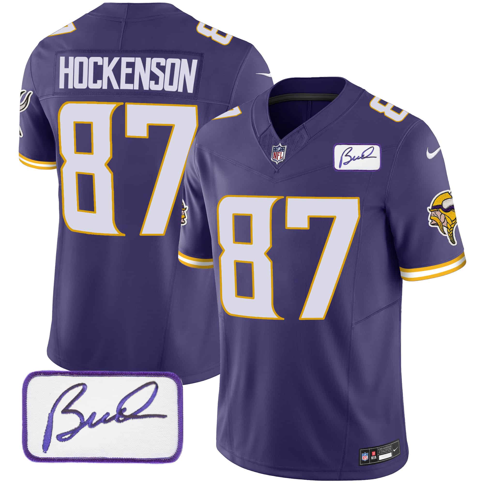 Men’s Vikings Bud Grant Patch Classic Limited Jersey V4 – All Stitched – Purple – T.J. Hockenson
