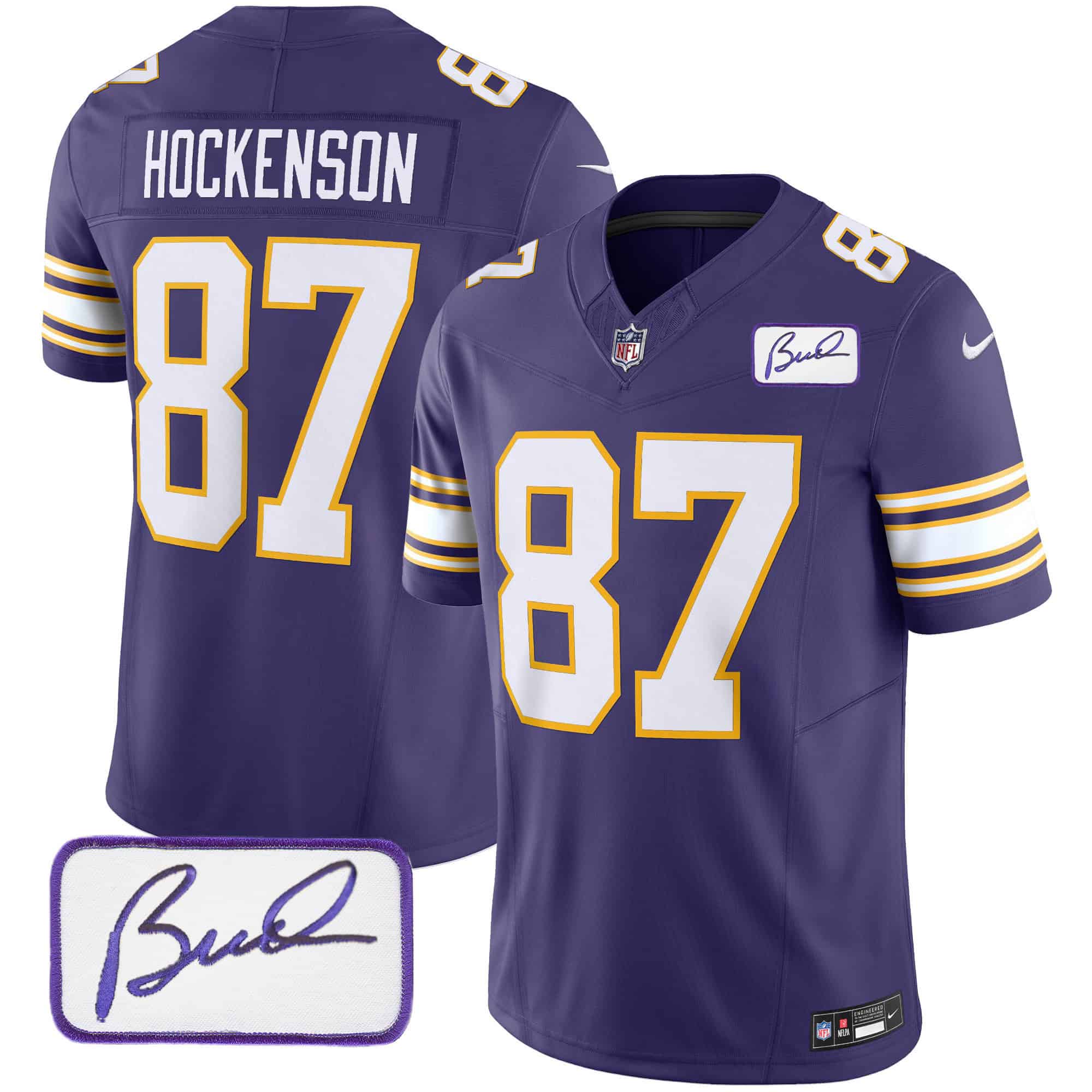 Men’s Vikings Bud Grant Patch Classic Limited Jersey – All Stitched – Purple – T.J. Hockenson