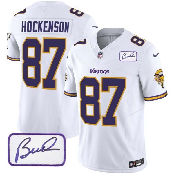 Men’s Vikings Bud Grant Patch Classic Limited Jersey V6 – All Stitched – White – T.J. Hockenson