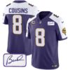Men’s Vikings Bud Grant Patch Classic Limited Jersey V4 – All Stitched – Purple Alternate – Kirk Cousins