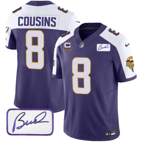 Men’s Vikings Bud Grant Patch Classic Limited Jersey V4 – All Stitched – Purple Alternate – Kirk Cousins