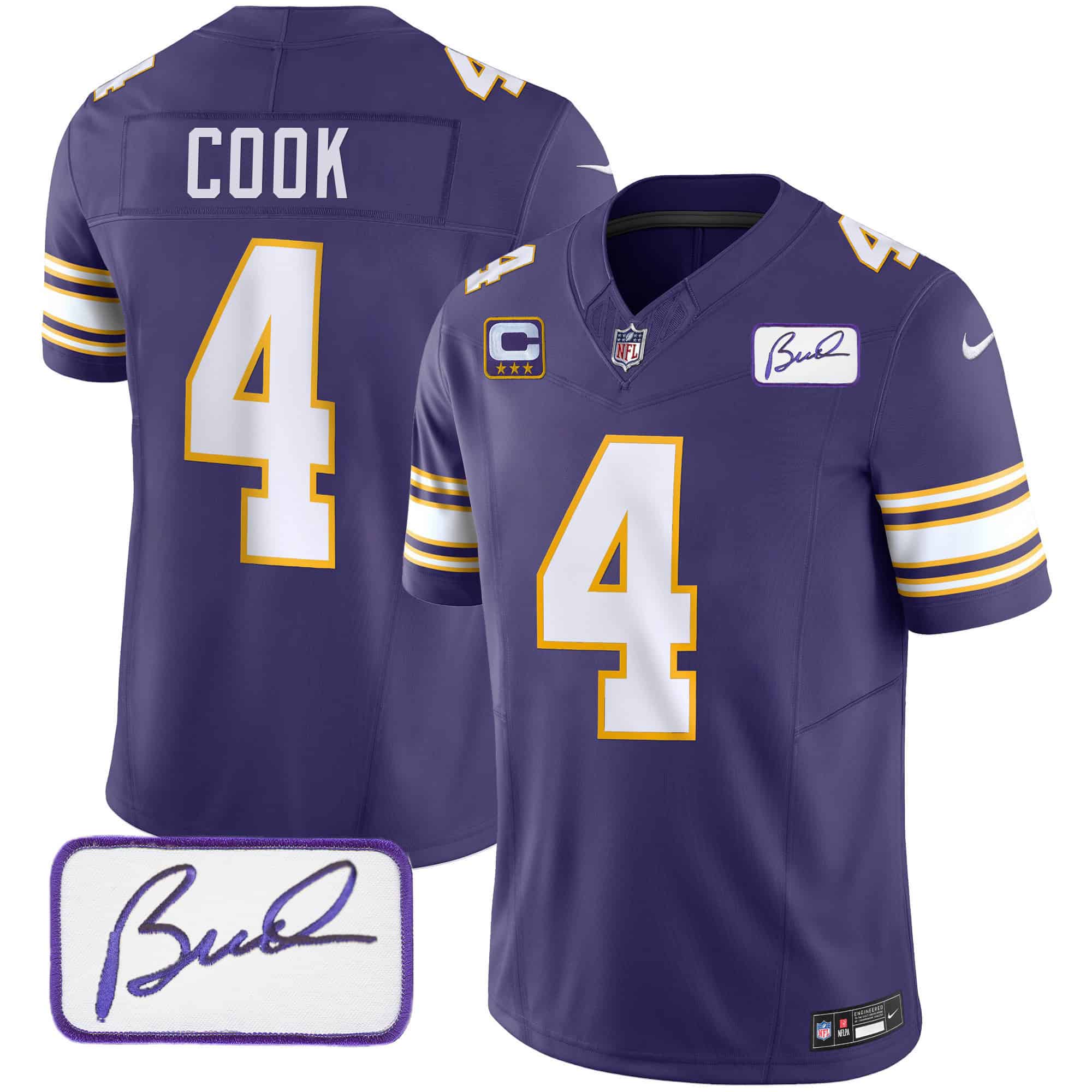 Men’s Vikings Bud Grant Patch Classic Limited Jersey – All Stitched – Purple – Dalvin Cook