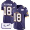 Men’s Vikings Bud Grant Patch Classic Limited Jersey V6 – All Stitched – Purple – Justin Jefferson