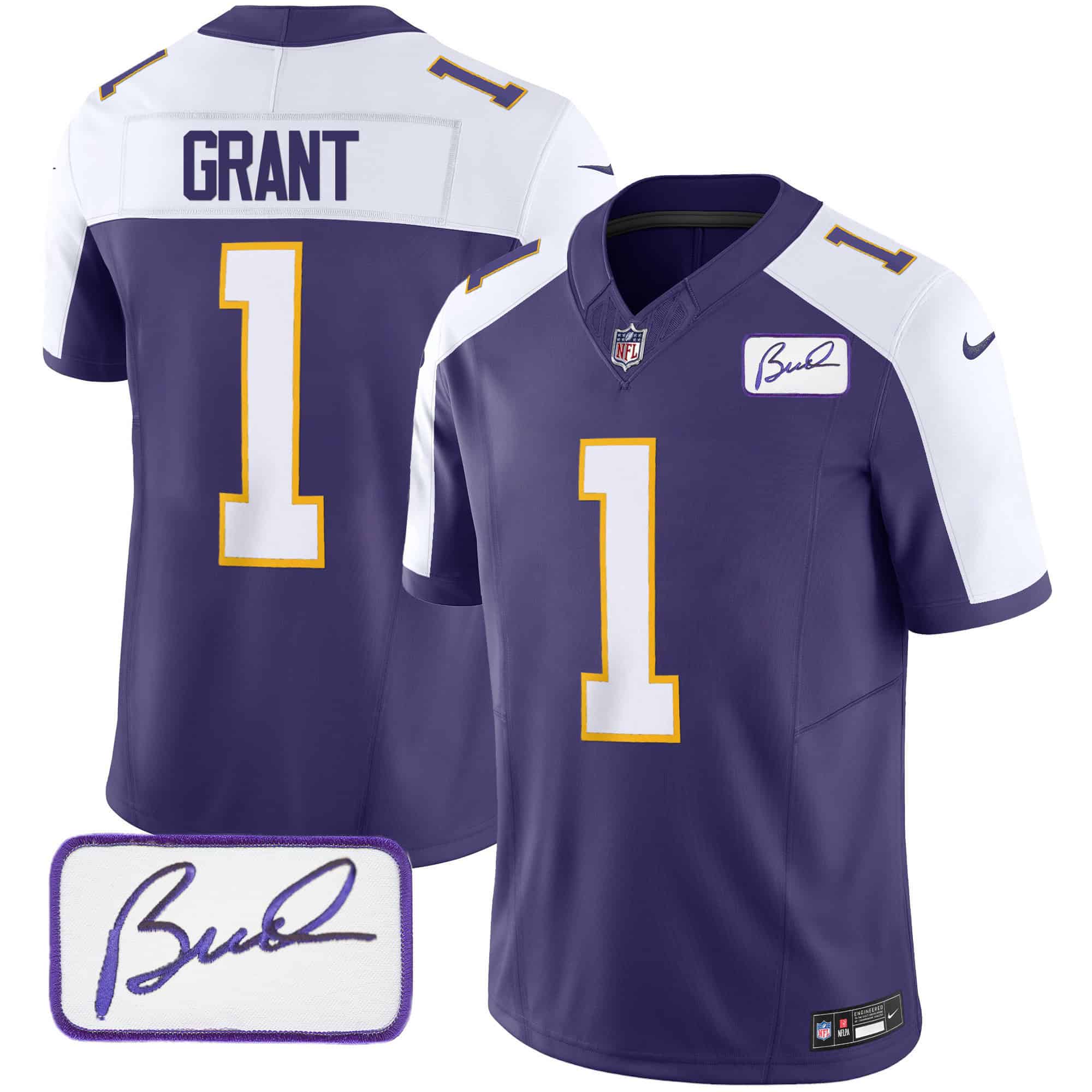 Men’s Vikings Bud Grant Patch Classic Limited Jersey – All Stitched – Alternate – Bud Grant