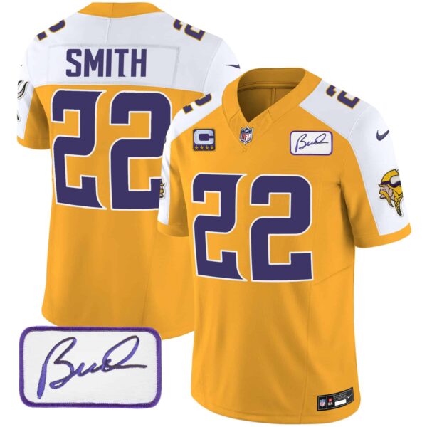 Men’s Vikings Bud Grant Patch Classic Limited Jersey V4 – All Stitched – Gold Alternate – Harrison Smith