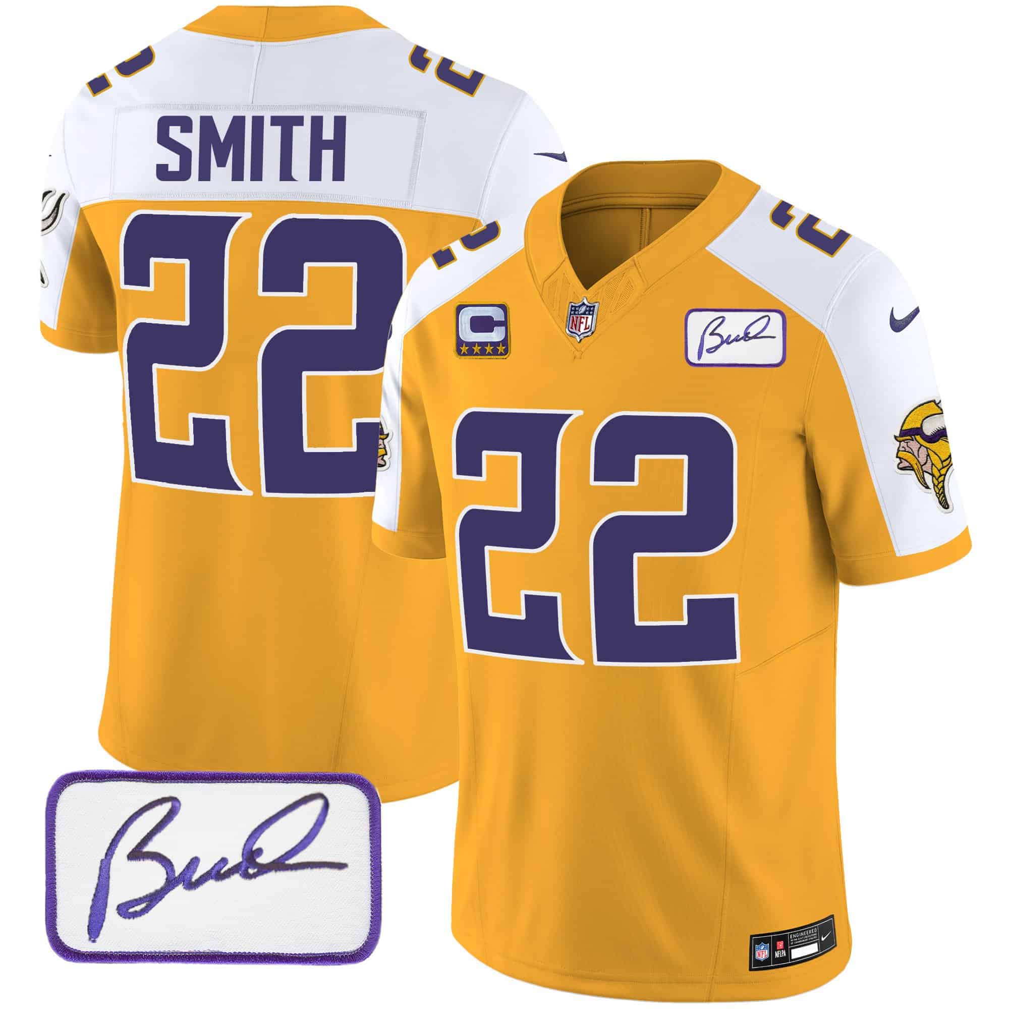 Men’s Vikings Bud Grant Patch Classic Limited Jersey V4 – All Stitched – Gold Alternate – Harrison Smith