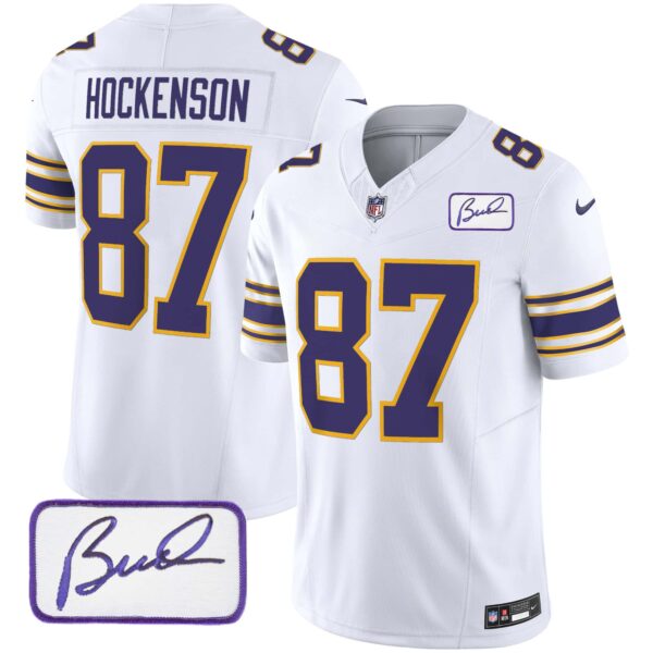 Men’s Vikings Bud Grant Patch Classic Limited Jersey – All Stitched – White – T.J. Hockenson