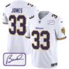Men’s Vikings Bud Grant Patch Classic Limited Jersey V6 – All Stitched – White – Aaron Jones