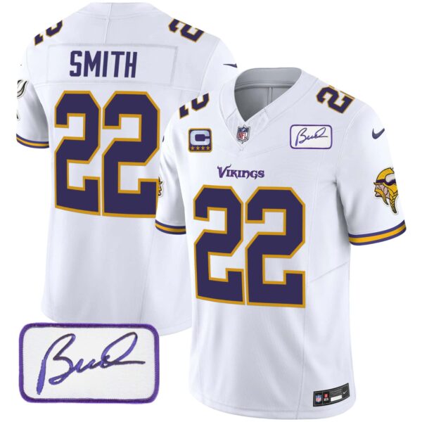 Men’s Vikings Bud Grant Patch Classic Limited Jersey V6 – All Stitched – White – Harrison Smith
