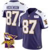 Men’s Vikings Bud Grant Patch Classic Limited Jersey V5 – All Stitched – Purple Alternate – T.J. Hockenson