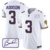 Men’s Vikings Bud Grant Patch Classic Limited Jersey V4 – All Stitched – White – Jordan Addison