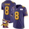 Men’s Vikings Bud Grant Patch Classic Limited Jersey V5 – All Stitched – Color Rush – Kirk Cousins