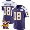 Men’s Vikings Bud Grant Patch Classic Limited Jersey V5 – All Stitched – Purple Alternate – Justin Jefferson