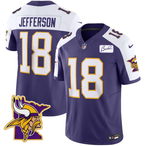 Men’s Vikings Bud Grant Patch Classic Limited Jersey V5 – All Stitched – Purple Alternate – Justin Jefferson