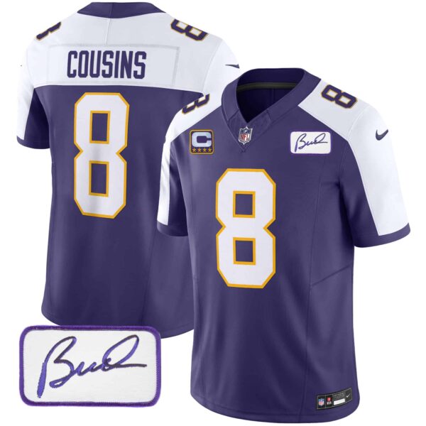 Men’s Vikings Bud Grant Patch Classic Limited Jersey – All Stitched – Alternate – Kirk Cousins