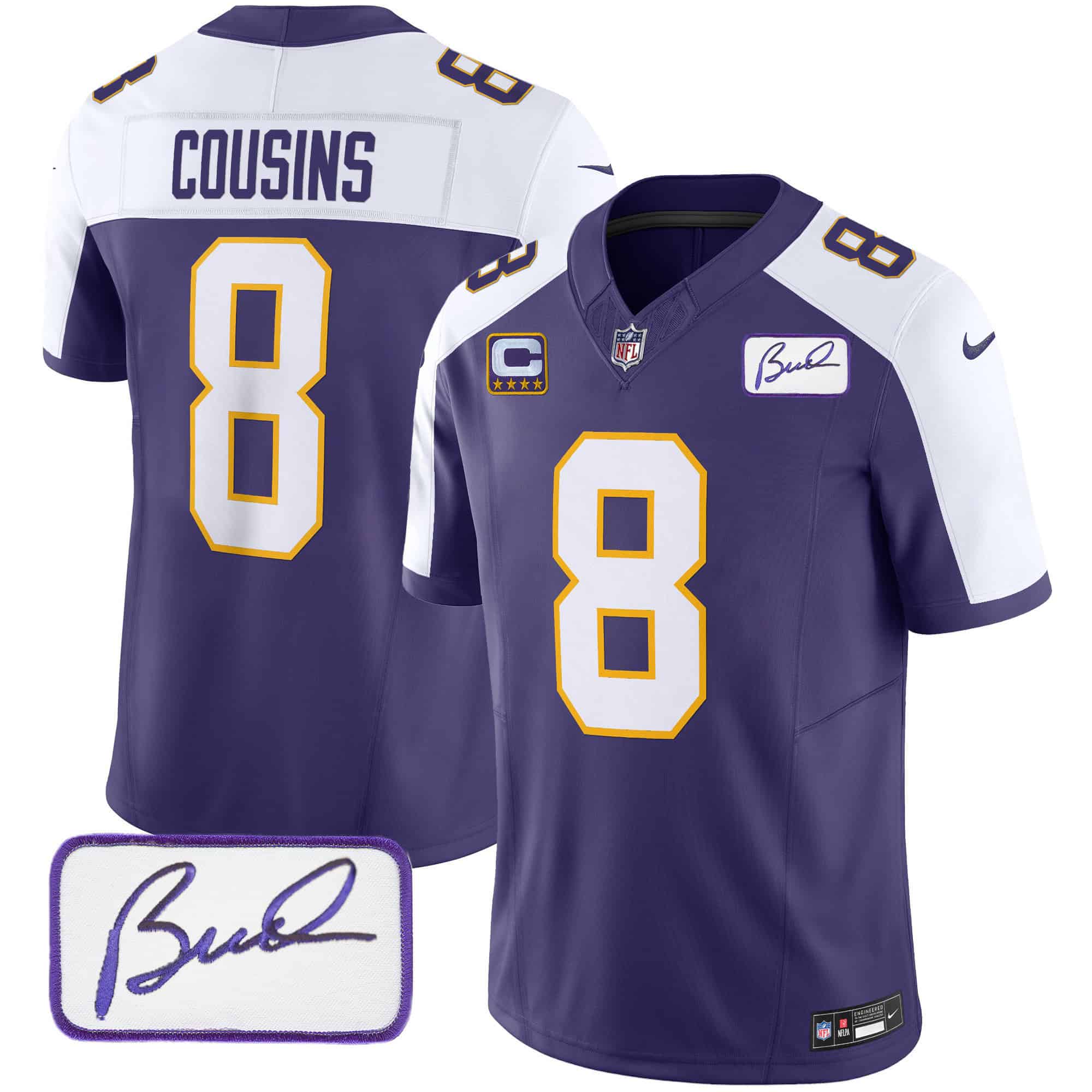 Men’s Vikings Bud Grant Patch Classic Limited Jersey – All Stitched – Alternate – Kirk Cousins