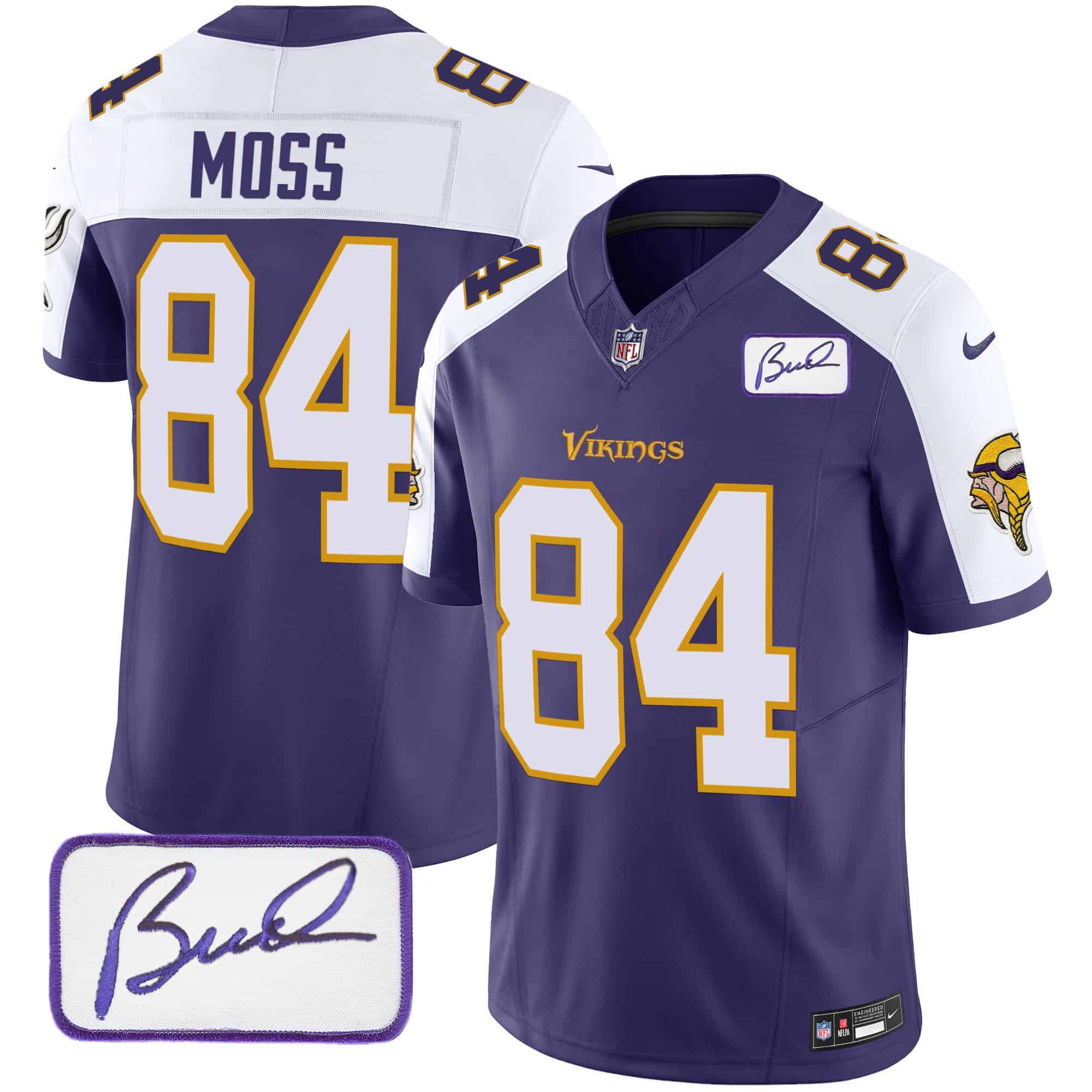 Men’s Vikings Bud Grant Patch Classic Limited Jersey V6 – All Stitched – Purple Alternate – Randy Moss