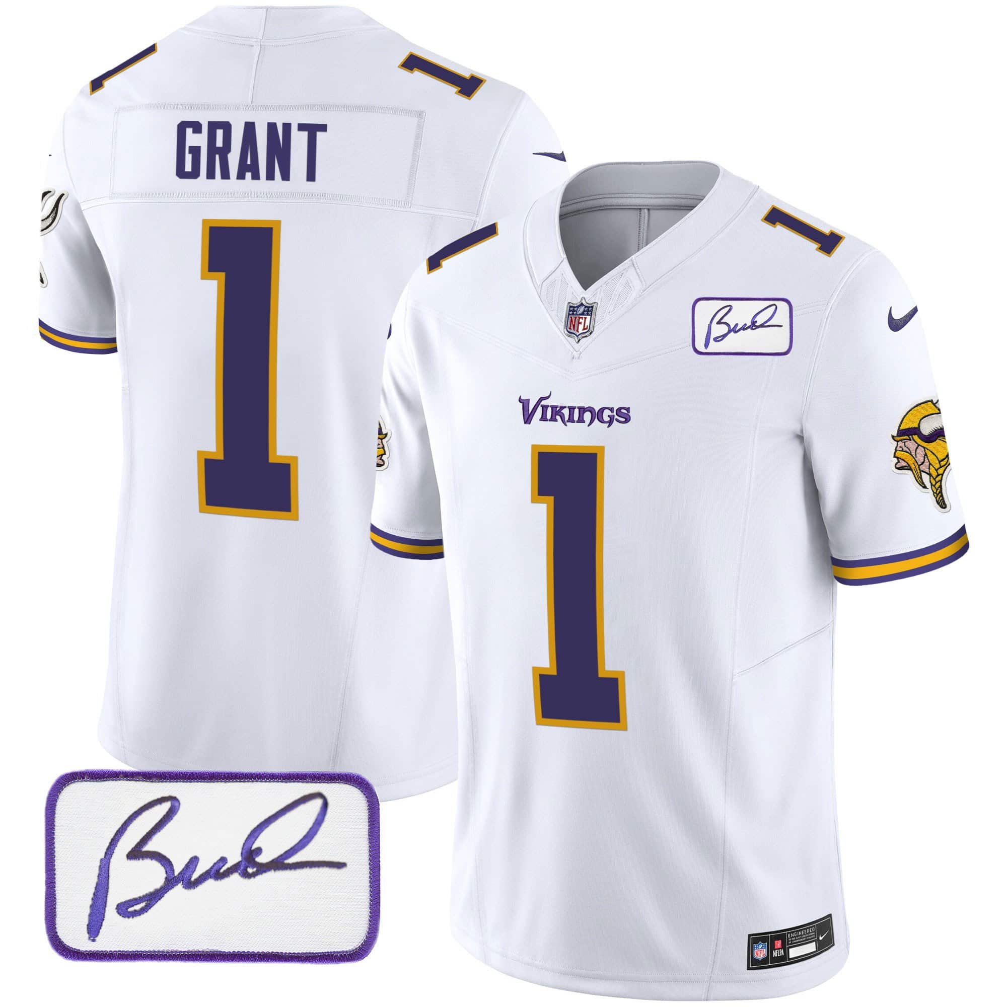 Men’s Vikings Bud Grant Patch Classic Limited Jersey V6 – All Stitched – White – Bud Grant