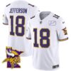 Men’s Vikings Bud Grant Patch Classic Limited Jersey V5 – All Stitched – White – Justin Jefferson