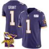Men’s Vikings Bud Grant Patch Classic Limited Jersey V5 – All Stitched – Purple – Bud Grant