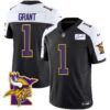 Men’s Vikings Bud Grant Patch Classic Limited Jersey V5 – All Stitched – Black Alternate – Bud Grant