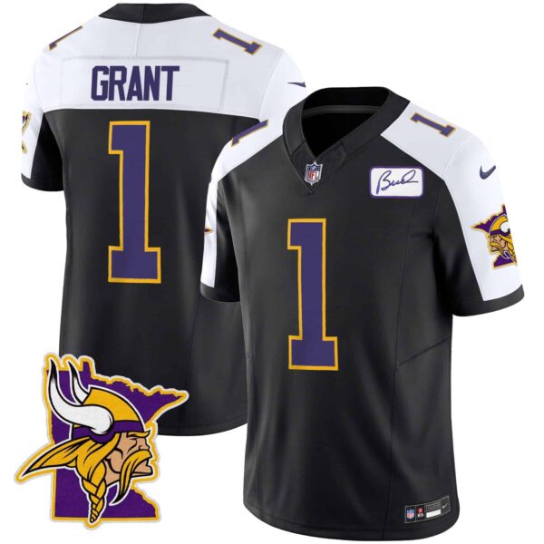 Men’s Vikings Bud Grant Patch Classic Limited Jersey V5 – All Stitched – Black Alternate – Bud Grant