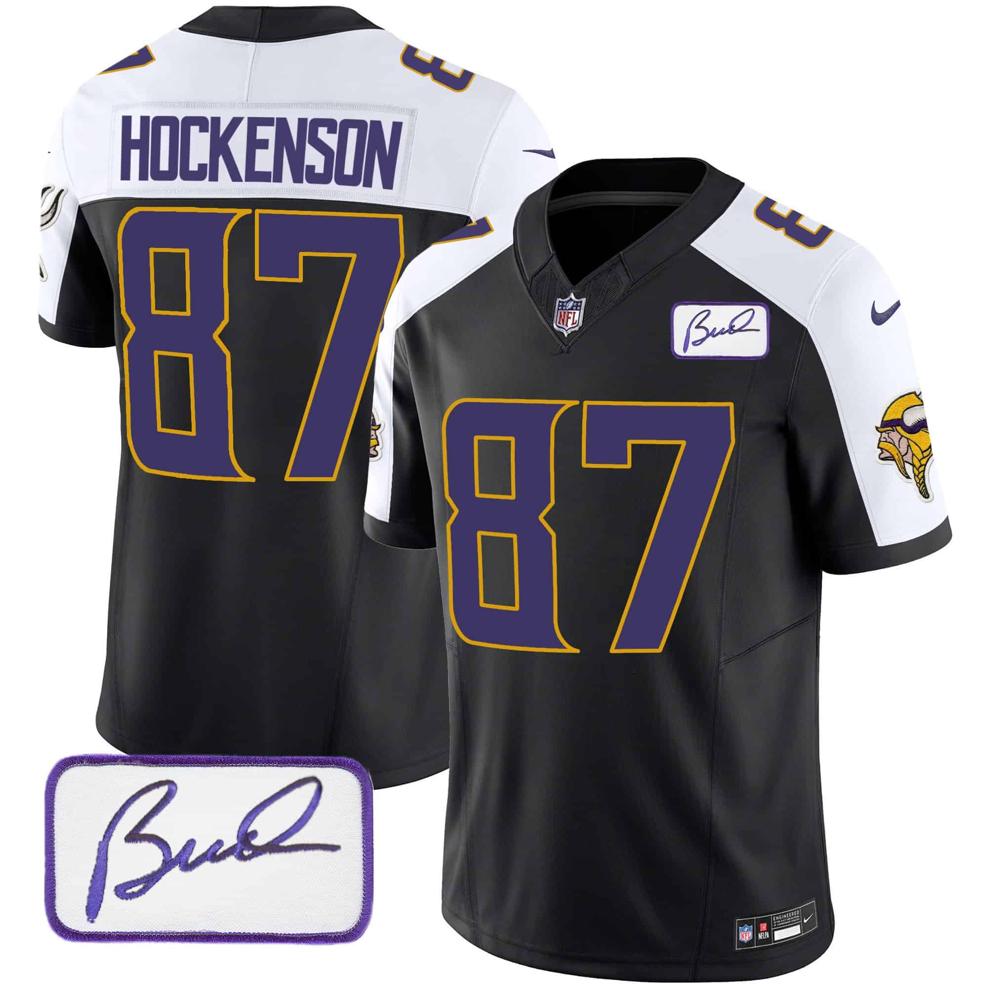Men’s Vikings Bud Grant Patch Classic Limited Jersey V4 – All Stitched – Black Alternate – T.J. Hockenson