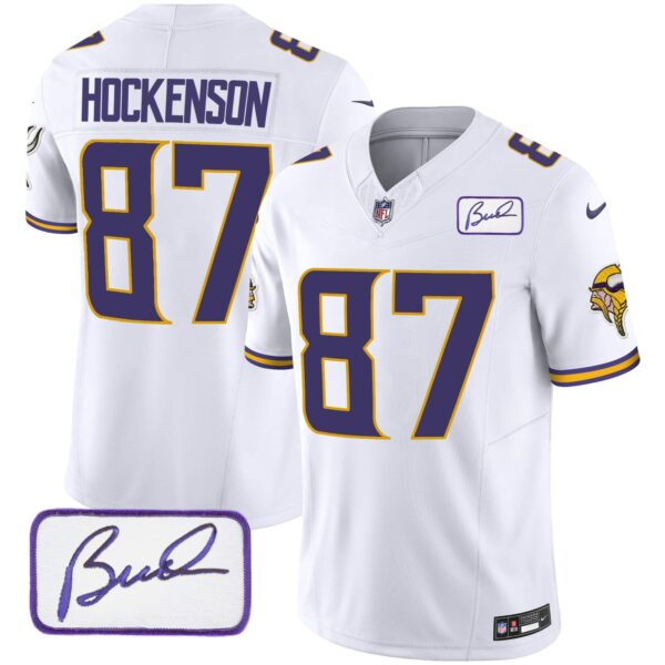 Men’s Vikings Bud Grant Patch Classic Limited Jersey V4 – All Stitched – White – T.J. Hockenson
