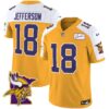 Men’s Vikings Bud Grant Patch Classic Limited Jersey V5 – All Stitched – Gold Alternate – Justin Jefferson