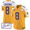 Men’s Vikings Bud Grant Patch Classic Limited Jersey V4 – All Stitched – Gold Alternate – Kirk Cousins
