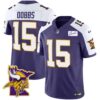 Men’s Vikings Bud Grant Patch Classic Limited Jersey V5 – All Stitched – Purple Alternate – Joshua Dobbs