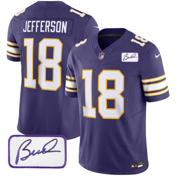 Men’s Vikings Bud Grant Patch Classic Limited Jersey – All Stitched – Purple – Justin Jefferson