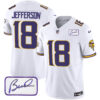 Men’s Vikings Bud Grant Patch Classic Limited Jersey V4 – All Stitched – White – Justin Jefferson